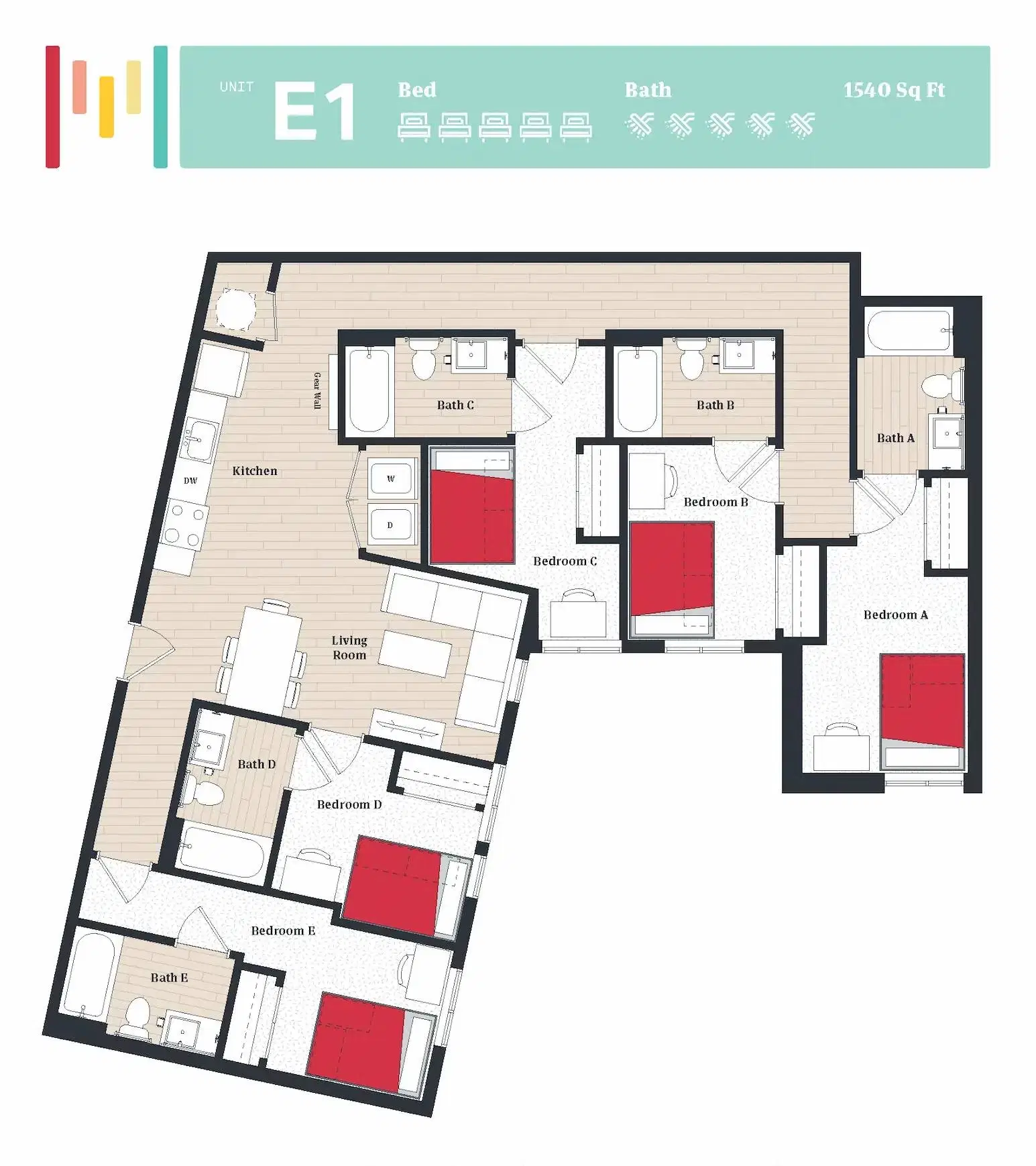 The Tempo, College Park – Room in 5 Bedroom 5 Bathroom | E1