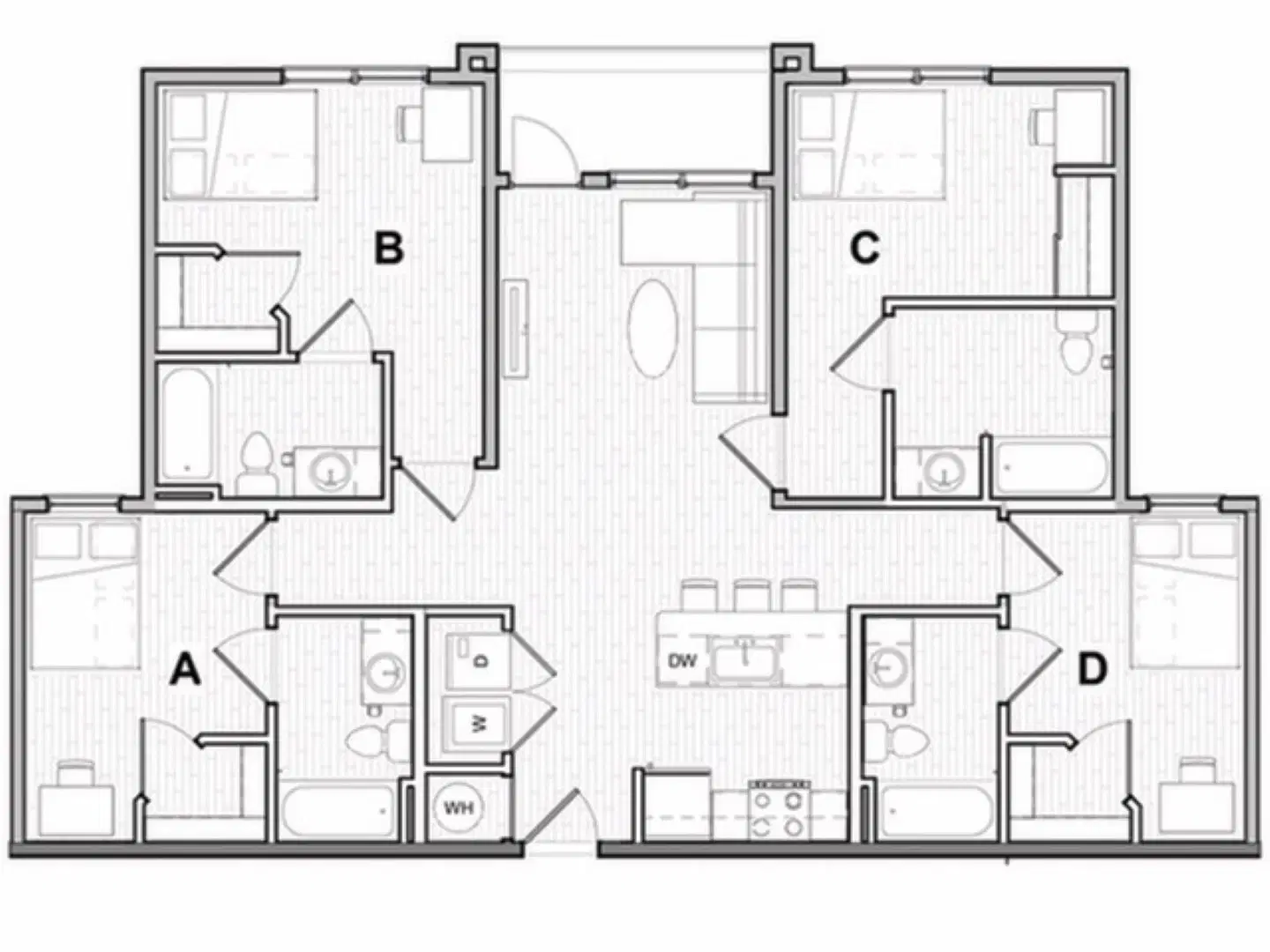 Uncommon Wilmington, Wilmington – 4x4 Balcony Room in 4 Bedroom 4 Bathroom