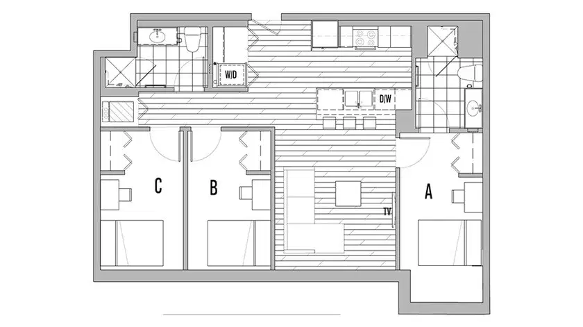 HERE Kansas, Lawrence – 3x2 Terrace Room in 3 Bedroom 2 Bathroom